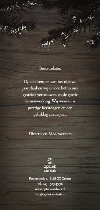 Zakelijke kerstkaart met logo en dennetakjes Achterkant