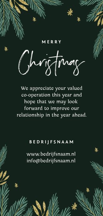 Zakelijke kerstkaart stijlvol goud dennentakjes Achterkant