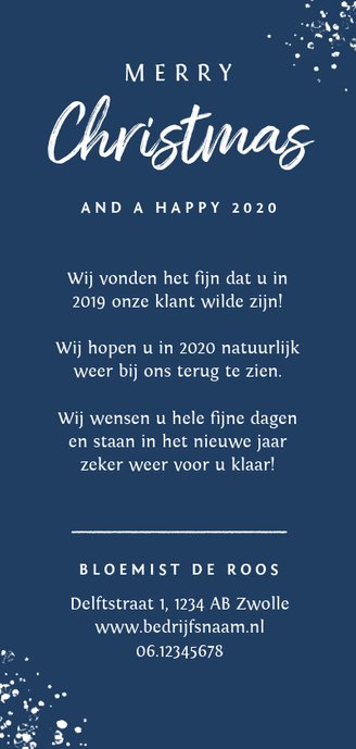 Zakelijke kerstkaart stijlvol krans goud spetters Achterkant