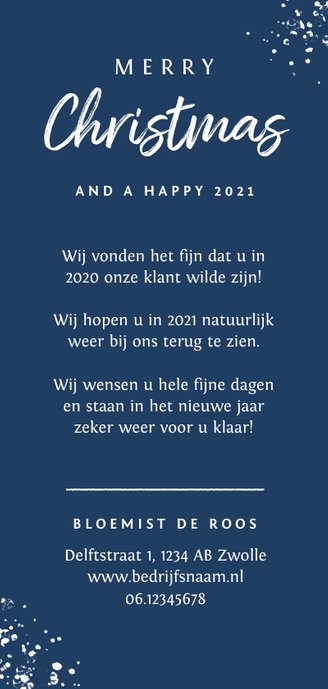Zakelijke kerstkaart stijlvol krans goud spetters Achterkant