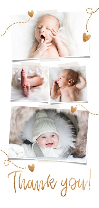 Danksagung Geburt Eigene Fotos Herzen Goldlook Kaartje2go