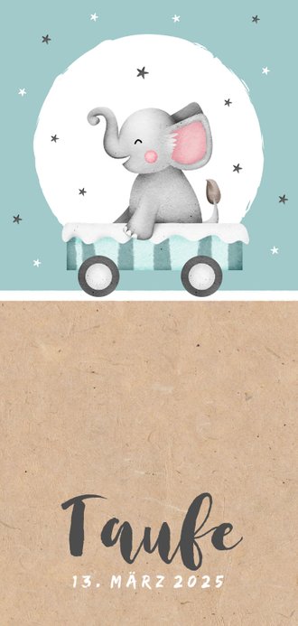 Einladung zur Taufe Elefant in Wagen blau | Kaartje2go