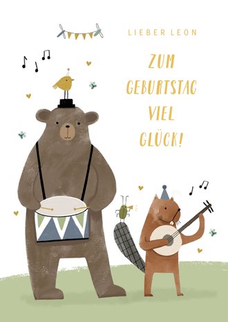 Geburtstagskarte Kind Tierorchester Kaartje2go
