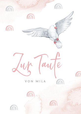 Glückwunschkarte Taufe rosa mit Taube und | Kaartje2go
