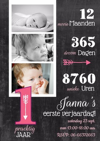 Wonderlijk Kinderfeestje uitnodiging Collage 1 jaar roze | Kaartje2go WJ-16