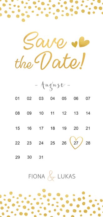 Save The Date Karte Mit Kalender Und Goldenen Kaartje2go