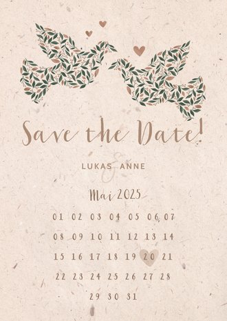 Save The Date Karte Mit Tauben Kalender Kaartje2go