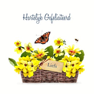 hoofdkussen Arena Evaluatie Verjaardagskaart rieten mand met gele bloemen | Kaartje2go