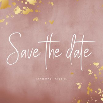 Save the date kaart oud roze waterverf gouden spetters