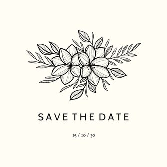 Save the date zwarte lijntekening van bloemen aanpasbaar