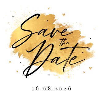 Trouwkaart gouden verf Save the Date hartjes stijlvol