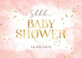 Babyshower uitnodiging waterverf roze confetti goud