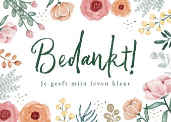 Bedanken vriendschap kaart met bloemen 