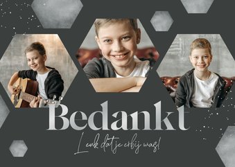 Bedankkaart hexagons jongen zilver foto stoer communie