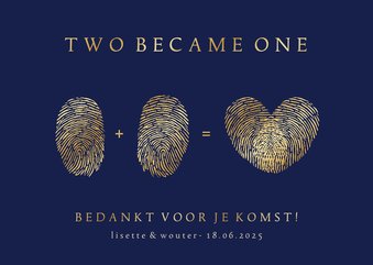 Bedankkaart huwelijk met vingerafdrukken - two became one