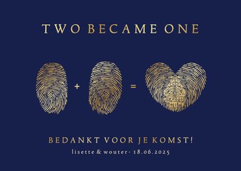 Bedankkaart huwelijk met vingerafdrukken - two became one