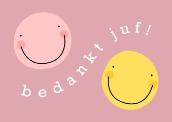 Bedankkaart juf smileys roze