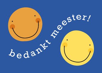 Bedankkaart meester smileys blauw 