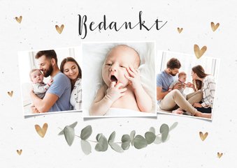 Bedankkaart voor doopviering met eucalyptus en foto's