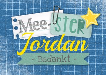 Bedankkaartje meester blauw 