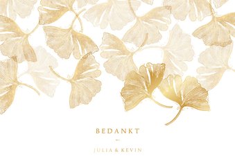 Bedankkaartje met ginkgobladeren stempel en foto binnenzijde