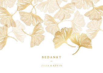 Bedankkaartje met ginkgobladeren stempel en foto binnenzijde