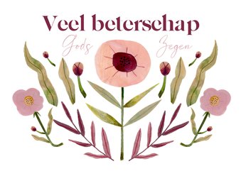 Beterschapskaart christelijk gods zegen roze bloemen