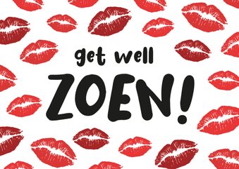 Beterschapskaart get well zoen met veel beterschaps kussen