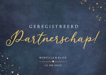 Blauwe felicitatiekaart voor een geregistreerd partnerschap