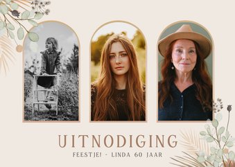 Botanische uitnodiging verjaardagsfeest met 3 foto's 