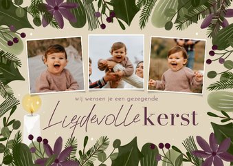 Christelijke fotocollage kerstkaart botanisch kaars