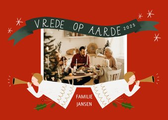 Christelijke kerstkaart met foto en engel illustraties