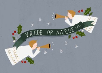 Christelijke kerstkaart met illustratie van engeltjes