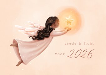 Christelijke nieuwjaarskaart vrede voor 2026 engel met ster
