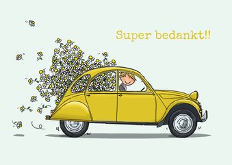 Citroen eend geel met bloemen