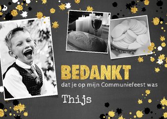 Communie stoere bedank kaart krijtbord en spetters