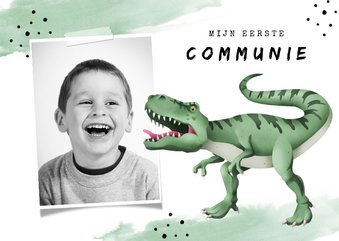 Communie uitnodiging stoer dino waterverf foto