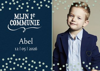 Communiekaart confetti en toffe foto