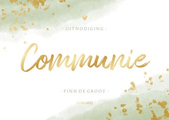 Communiekaart jongen met waterverf en gouden spetters