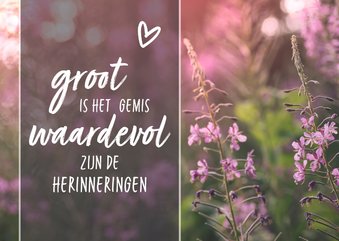 Condoleance - gedicht hartje roze bloemen