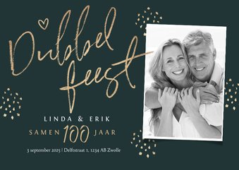 Dubbel feest uitnodiging samen 100 stijlvol goud foto