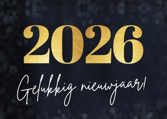 Eenvoudige nieuwjaarskaart met groot jaartal 2026 in goud