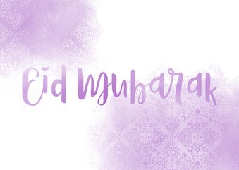 Eid Mubarak kaart paars patroon waterverf