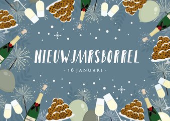 Feestelijke uitnodiging nieuwjaarsborrel champagne