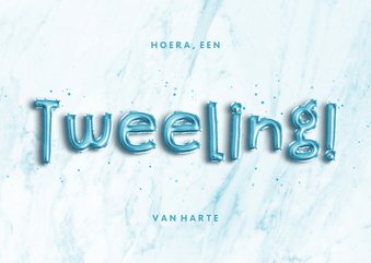 Felicitatie 'Hoera, een tweeling!' folieballon blauw