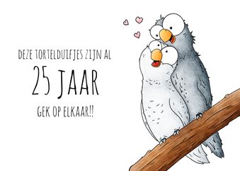 Felicitatie kaart deze duifjes zijn al 25 jaar gek op elkaar