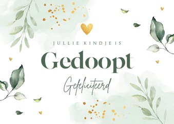 Felicitatie kaart doop jongen botanische bladeren groen