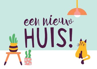 Felicitatie nieuwe woning trendy cactus kat poes