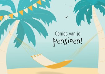 Felicitatie pensioen hangmat tropisch strand met palmbomen