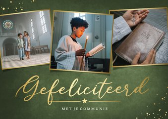 Felicitatiekaart communie met foto's voor een jongen